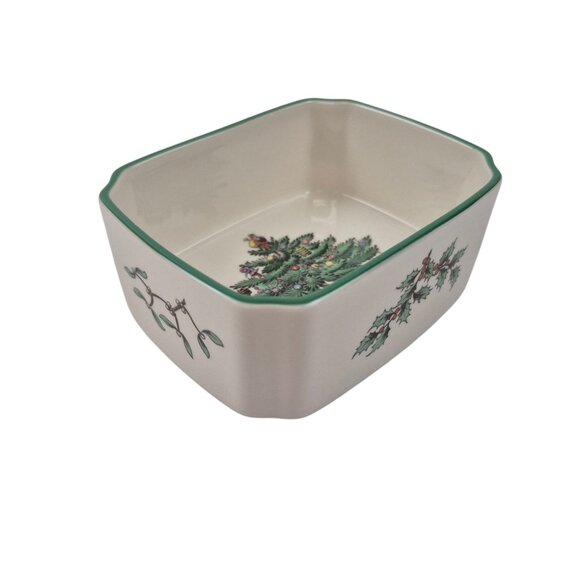 Spode Christmas Tree Medium Candy Dish England Vintage S3324 Green Trim - Picture 9 of 10